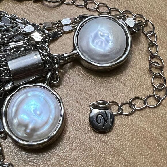 VERONESE Layered Necklace Silver Tone Baroque Pearl Pendant Tassel Chain Women - Picture 5 of 16